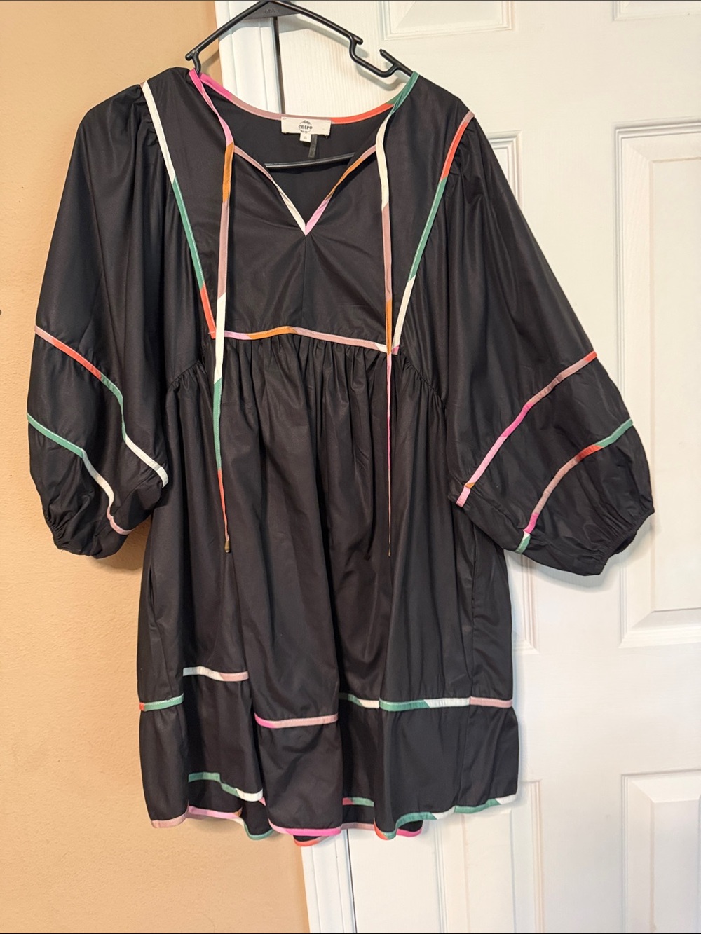entro Black Tunic with Multicolor Pastel Trim